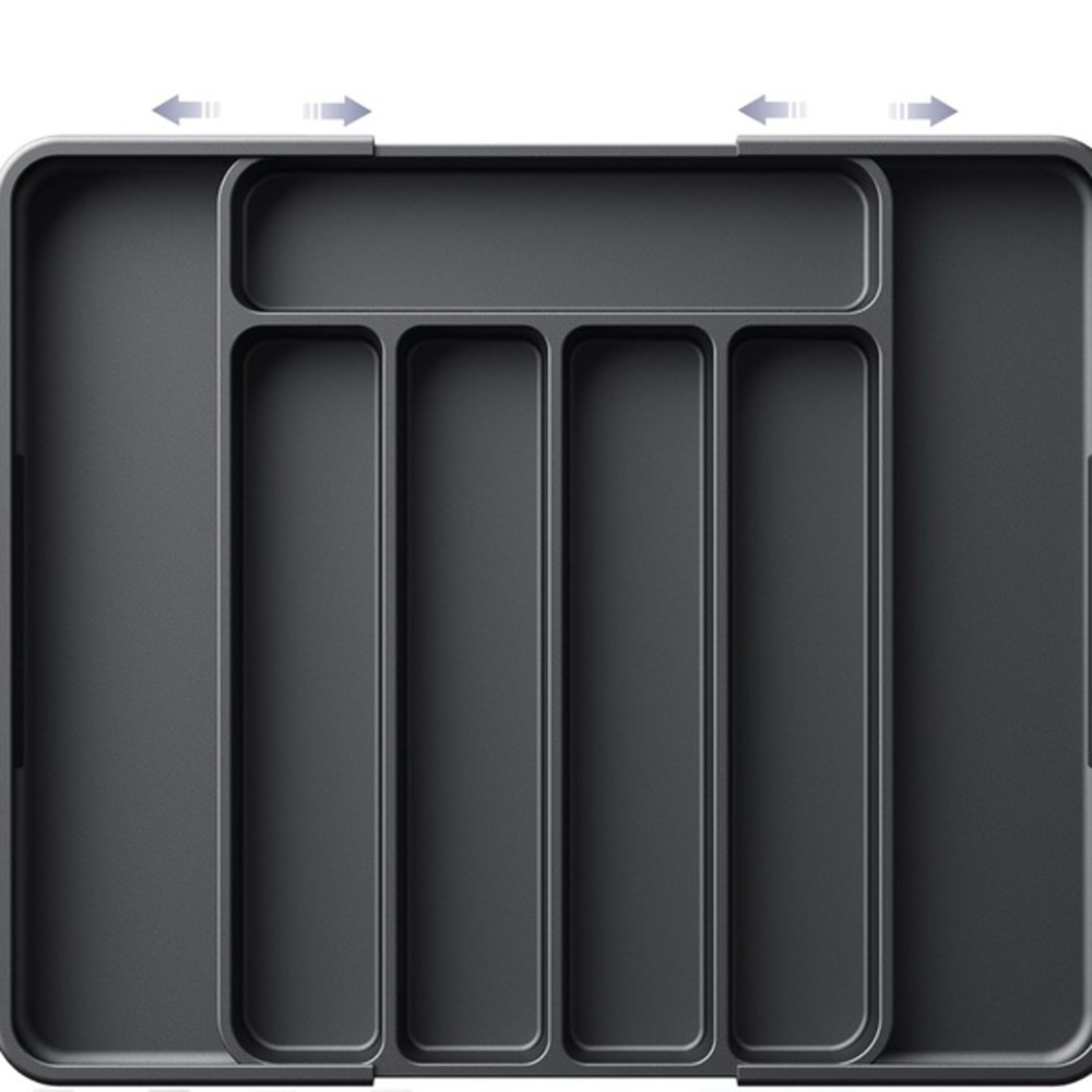 Kitsure Black Cutlery Drawer Organiser for Kitchen - Adjustable Cutlery Tray